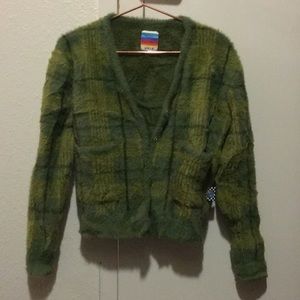fuzzy green cardigan